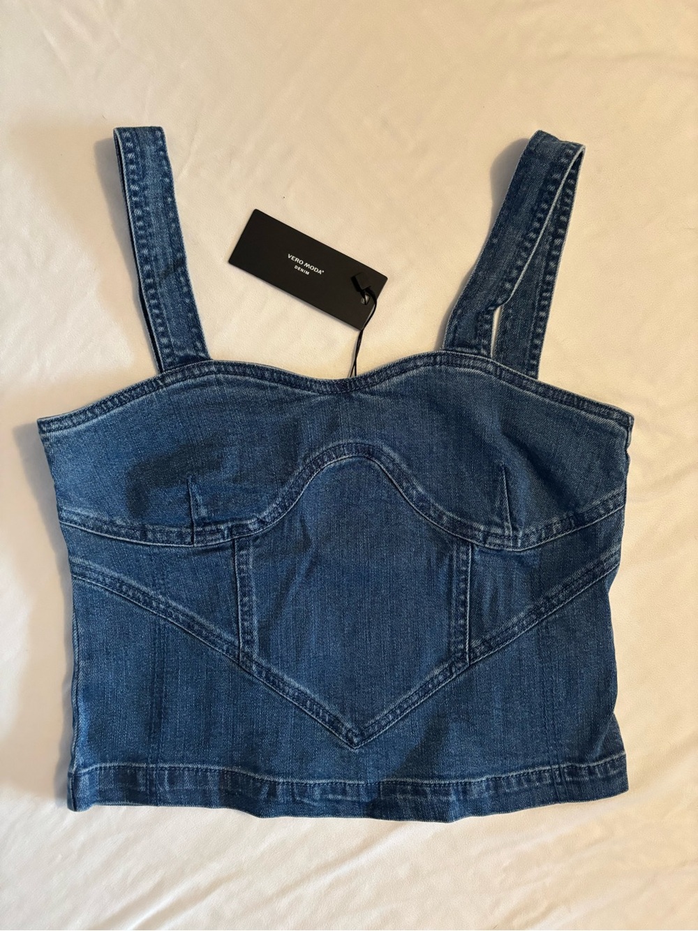 Vero Moda Dark Blue Denim Bustier Crop Top